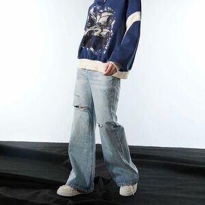 Supermade Baggy Relaxed Distressed Ripped Distressed Unisex Jeans Size Large